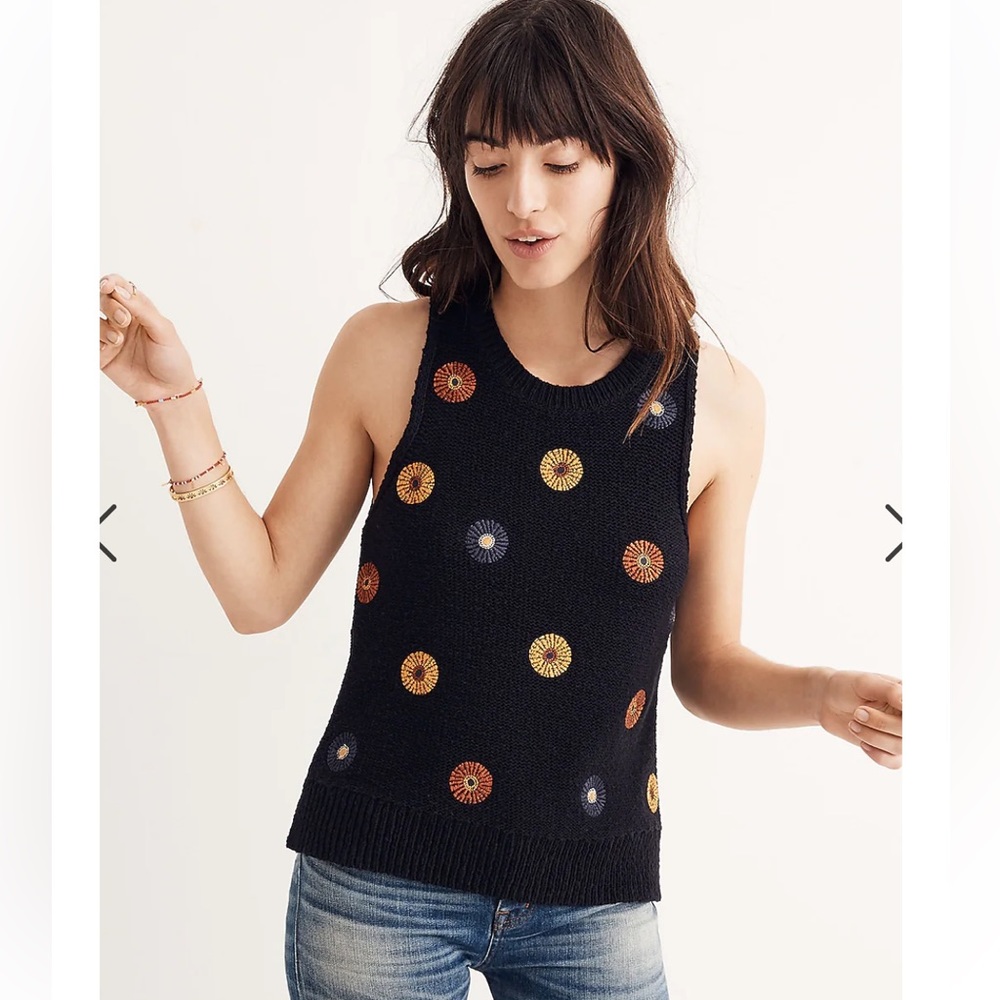 Madewell Navy Blue Sweater Vest/Tank Floral Embroidered size XXS